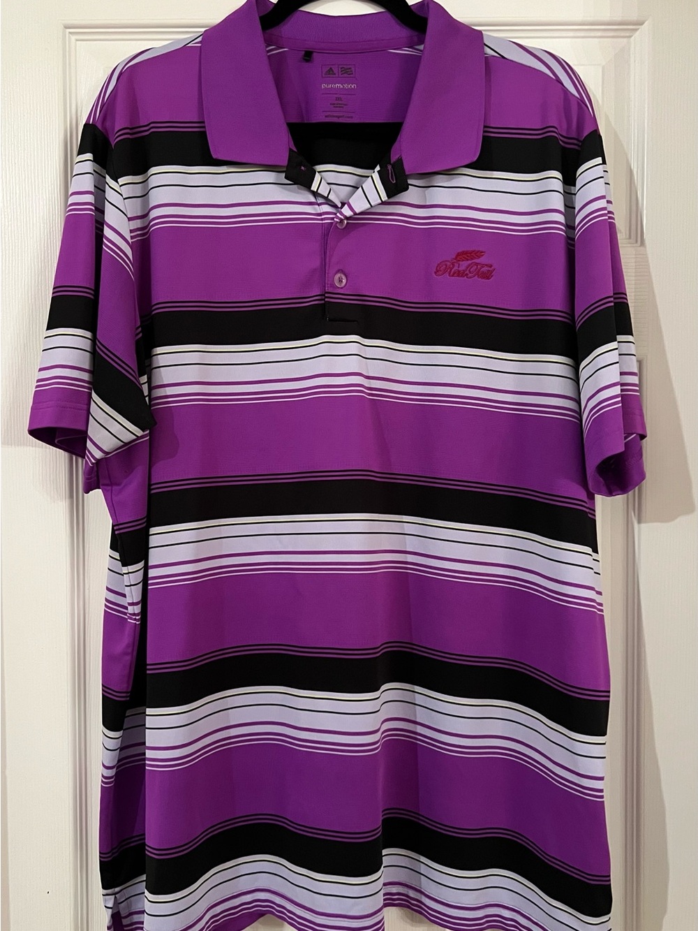 adidas Golf puremotion Men's 2XL Striped Polo Purple/Black, RedTail Golf logo